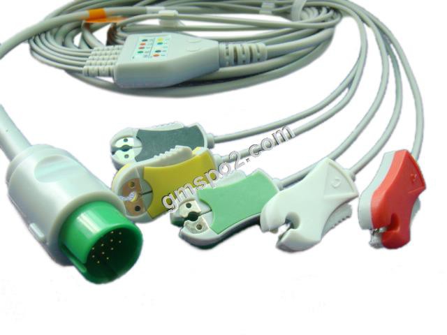 Siv nrog Spacelab Ib Daim ECG Cable nrog Leadwires, 5-txhuas, IEC, Grabber, Hloov 17 PIN