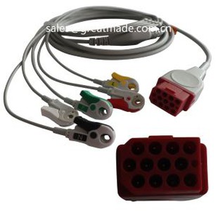 Tshaj Bionet BM3 BM5 Ib Daim ECG Cable Nrog Leadwires, AHA, 5-Txhuas, Snap, Liab 12pin