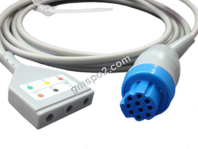 Siv nrog Datex 545300 3-lead hlau ECG Trunk Cable, AHA / IEC, Hloov 10PIN Poj Niam, nrog 4.7K Resistance