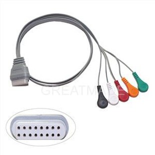 Holter Recorder ECG Neeg Mob Cable 16 Tus Pin 5 Ua Rau Snap 4.0 IEC Txheem Tau Tshaj rau Edan Holter Daim Ntawv Teev Tseg Tshuab SE-2003 2012